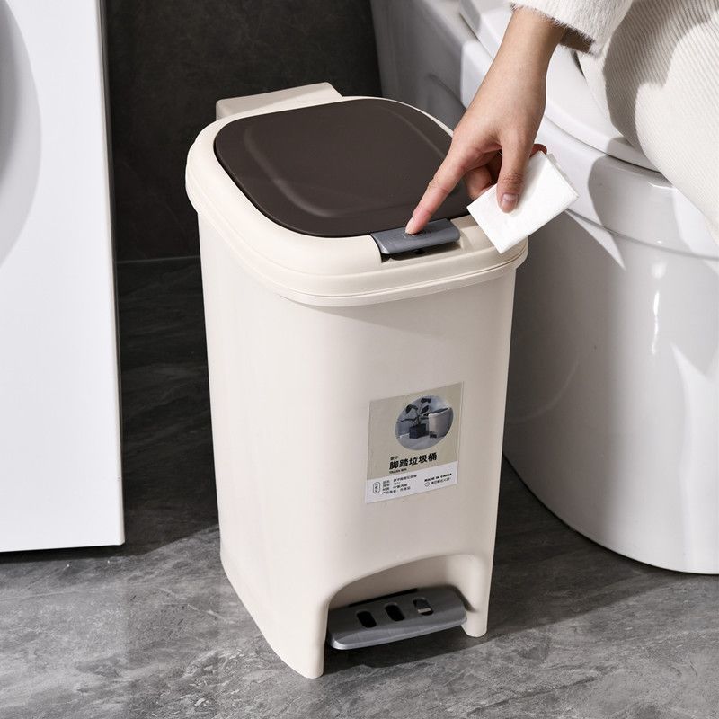 客厅塑料废纸篓卧室脚踩弹盖款方形双层手按垃圾桶内桶静音可回收