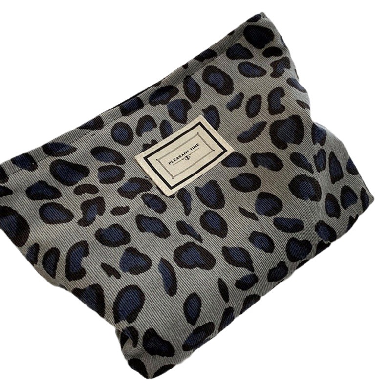 19302 de pana de la vendimia de la impresión del leopardo bolsa de cosméticos lápiz labial Cambio de embrague Portátil Bolsa de almacenamiento de lavado portátil para las mujeres