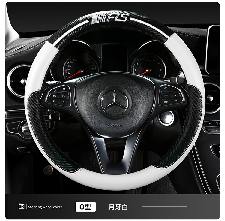 Car Steering Wheel Cover, Simple Sports Business Interior Supplies Handle Cover, Universal Four-Season Carbon Fiber Leather Protective Cover