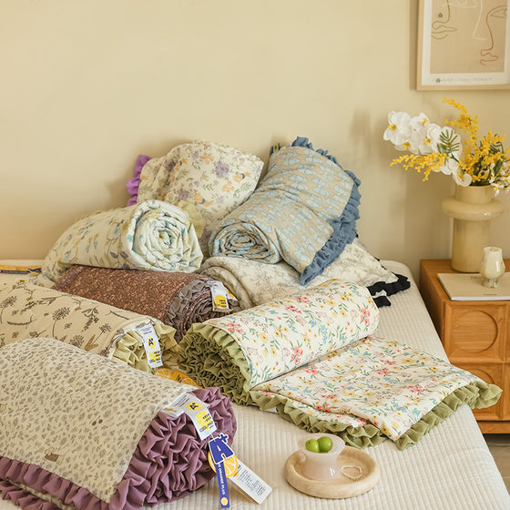 Class A Small Ice Orange Korean Style Small Floral Cool Silk Lace Jacquard Summer Quilt Knitted Cotton Single Double Summer Cool Quilt