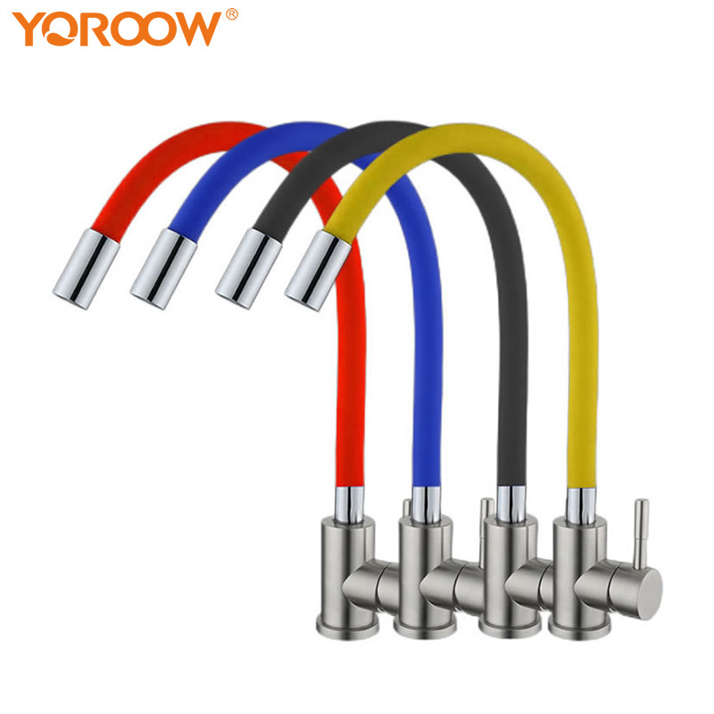 Foreign Trade Brazil 304 Stainless Steel Kitchen Faucet Mixer Pull-Out Flexible Nozzle Hose Hot and Cold Watercolor