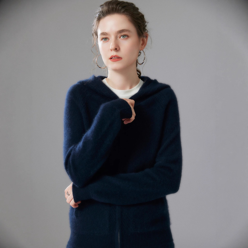 Loose and Simple Hooded Jacket, Versatile New Style, Slim-Fit Women's Cashmere Knit Cardigan, Solid Color, Autumn and Winter, with Zipper Loose and Simple Hooded Jacket, Versatile New Style, Slim-Fit Women's Cashmere Knit Cardigan, Solid Color, Autumn and Winter, with Zipper