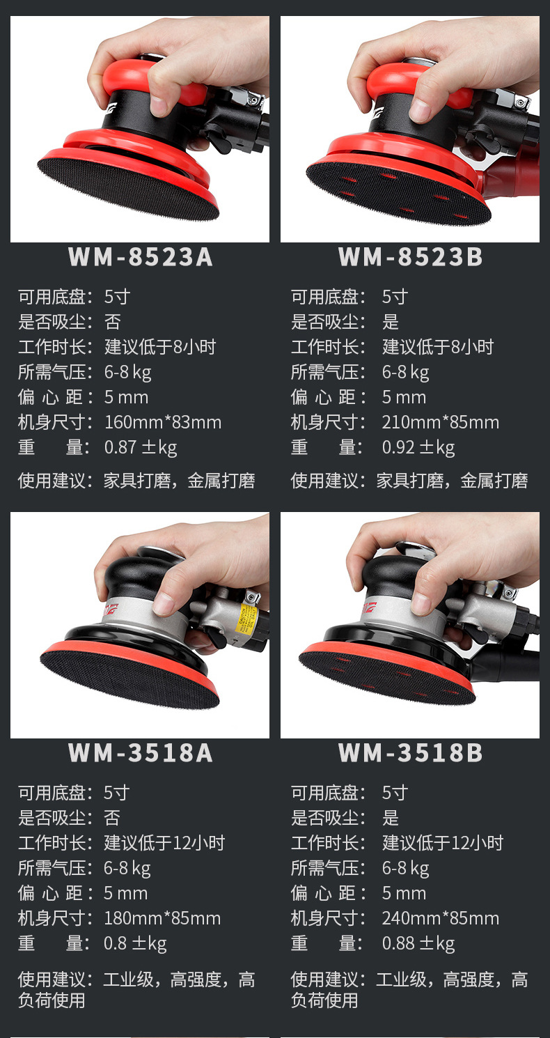 Weimar Pneumatic Grinder Air Sanding Paper Machine Industrial Grade High Speed Polishing Machine Car Beauty Waxing Dry Grinding Wholesale