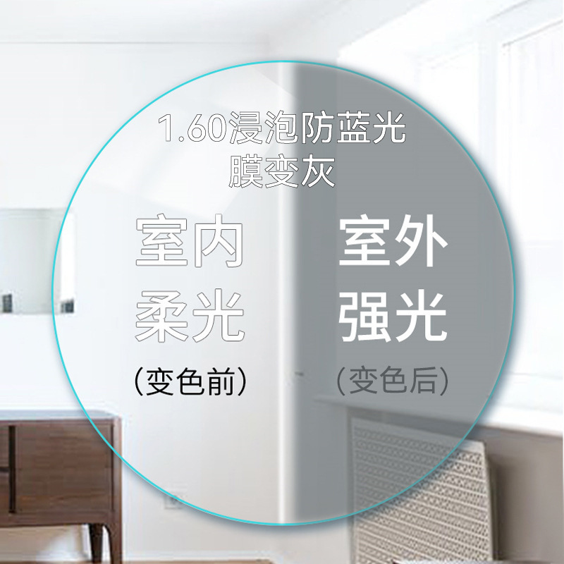 1.60 Soaked Anti-Blue Light Film Gray Glasses Lenses Discoloration Myopia Lenses Glasses Processing Danyang City Wholesale