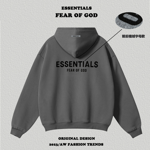 Essentials Double-Threaded Hooded Sweatshirt with Embroidered Letters on Both Sides for Men and Women, Loose Fit FOG Hoodie Outerwear