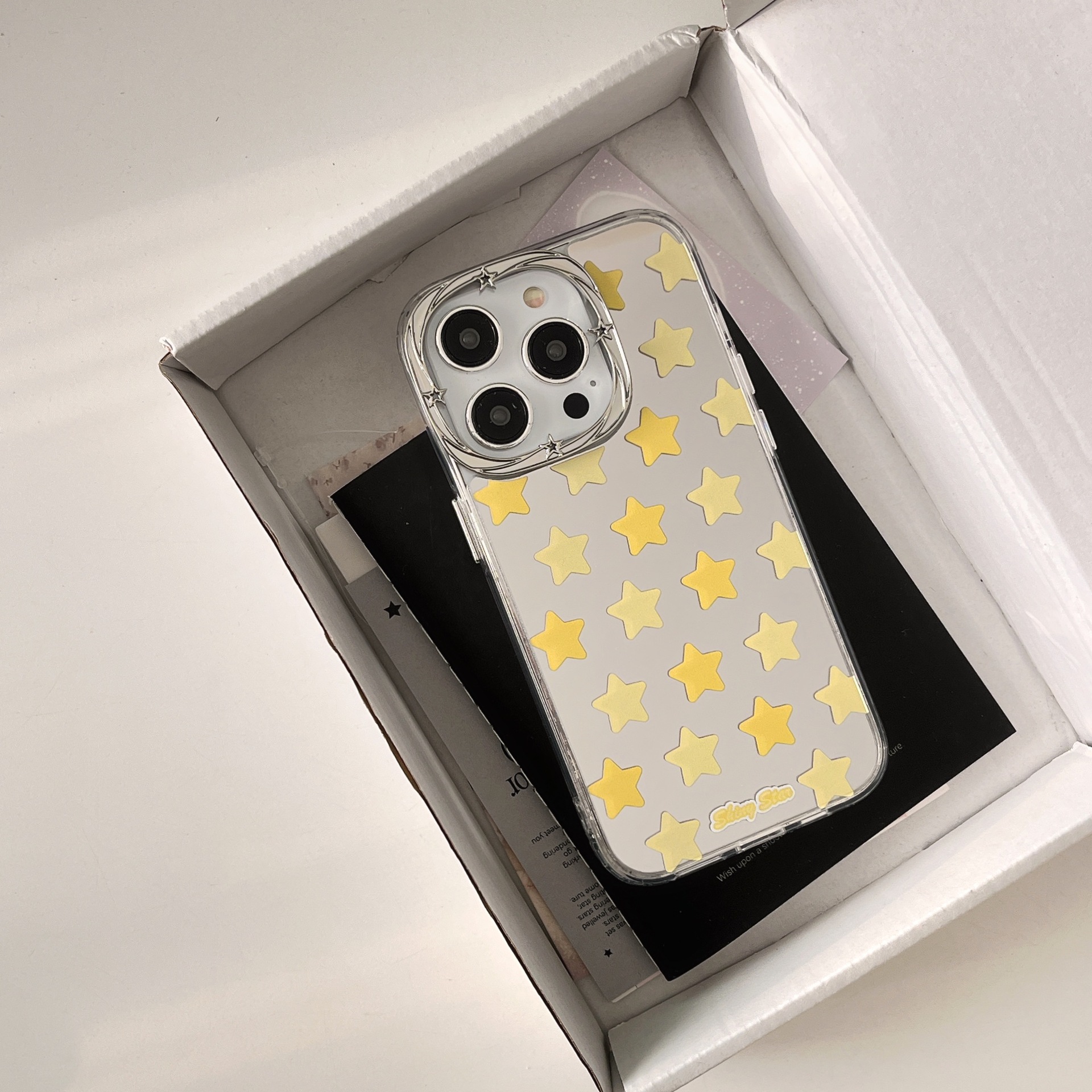 Espejo coreano estrella amarilla para Apple 16Pro funda para teléfono móvil 15ProMax nuevo 14/13 pareja 16PM
