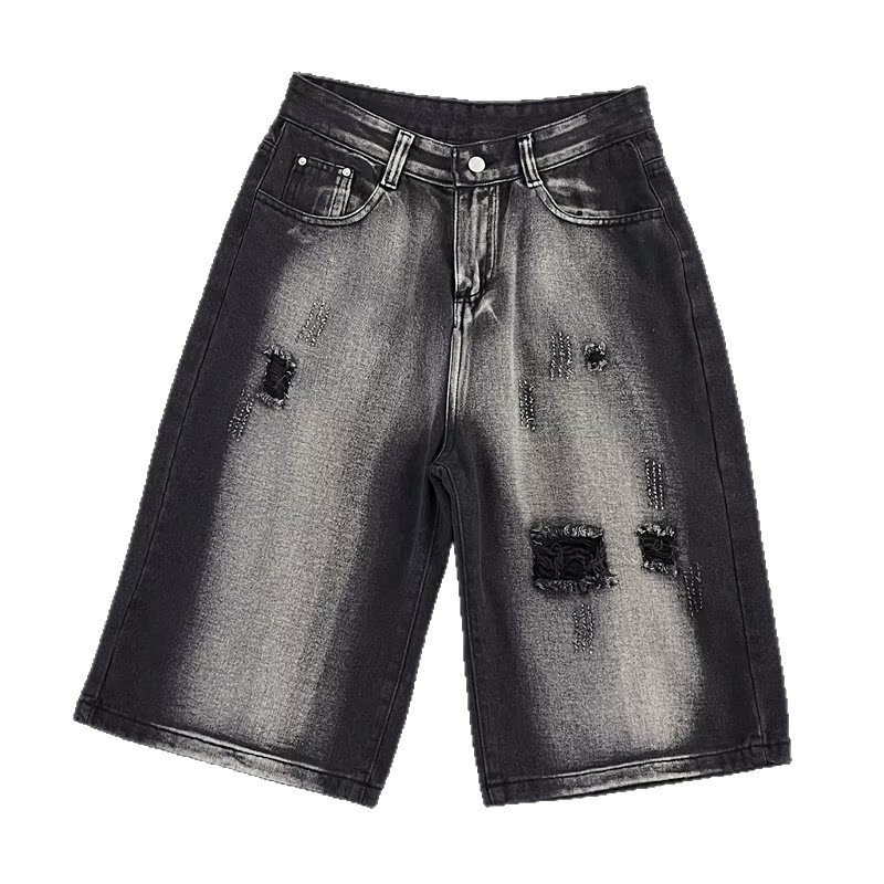 Retro Washed Distressed Wide Leg Men's Jeans High Street Style Vintage Gradient Color Block American Vintage Men's Denim_voghion.com