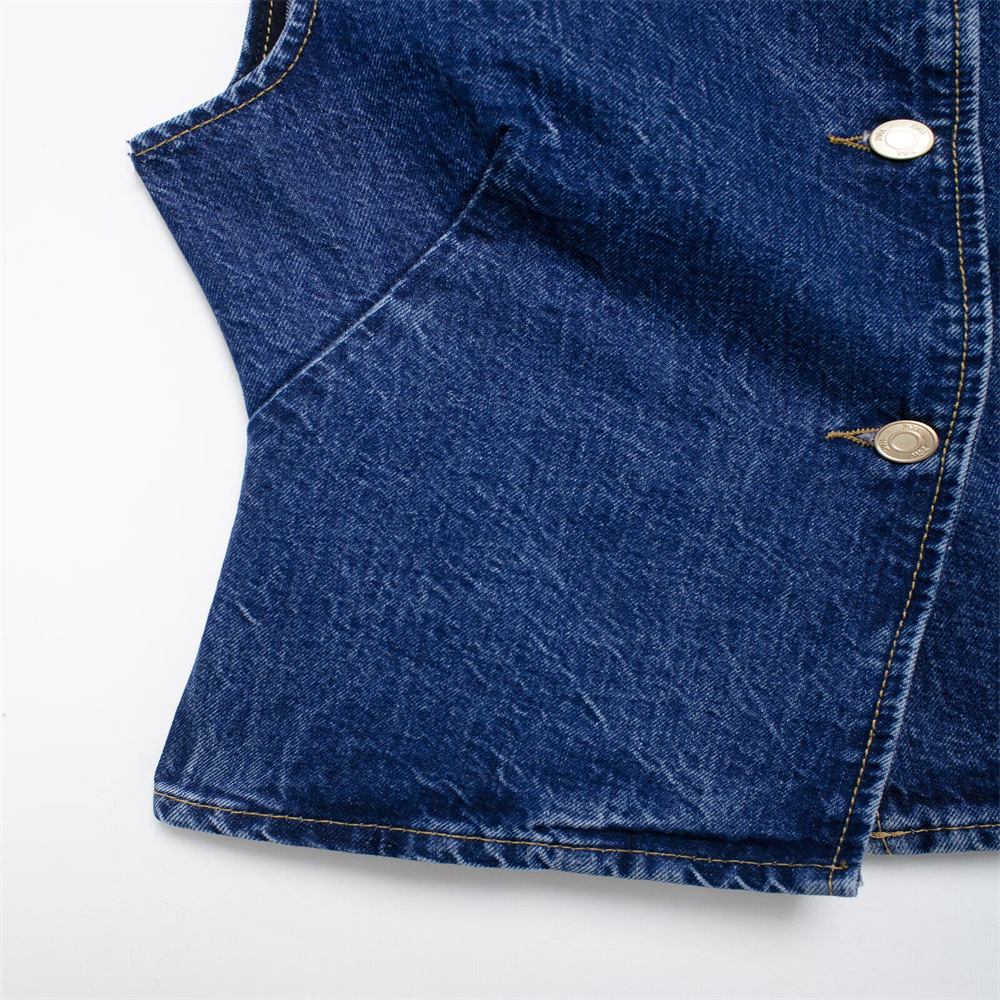Completo due pezzi in denim da donna top smanicato e pantaloni_voghion.com