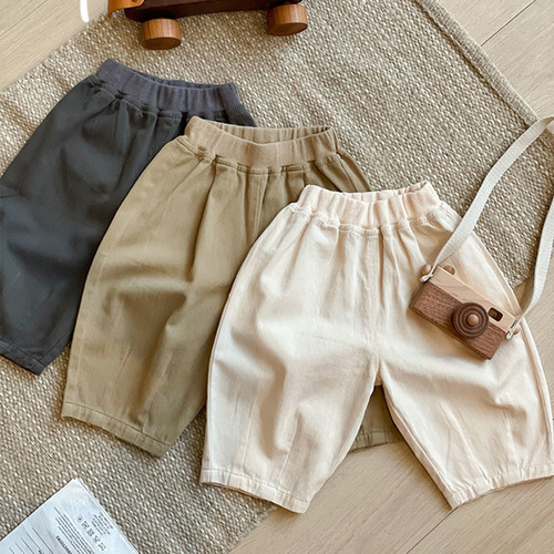 New Basic Spring and Autumn Baby Japanese Style Versatile Children's Plain Cotton Hemming Leisure Pants Loose for Young Children