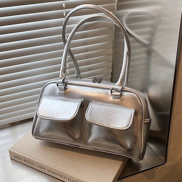 Underarm shoulder bag, retro capacious design, double front pockets — available in multiple colors