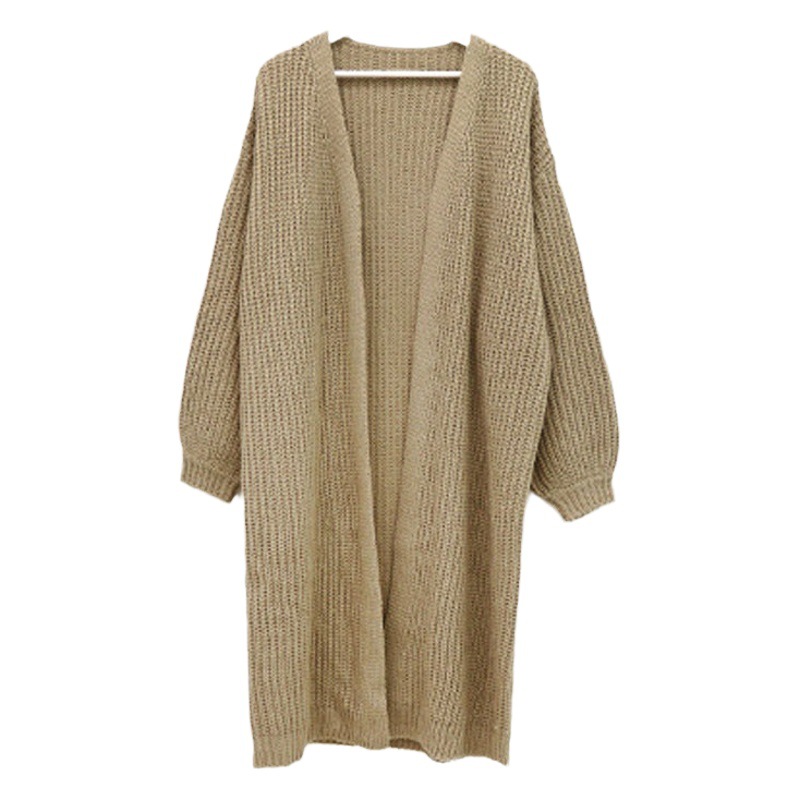 Estilo coreano estilo perezoso pit suéter largo abrigo de las mujeres otoño e invierno nuevo color sólido suelta linterna manga punto cardigan moda