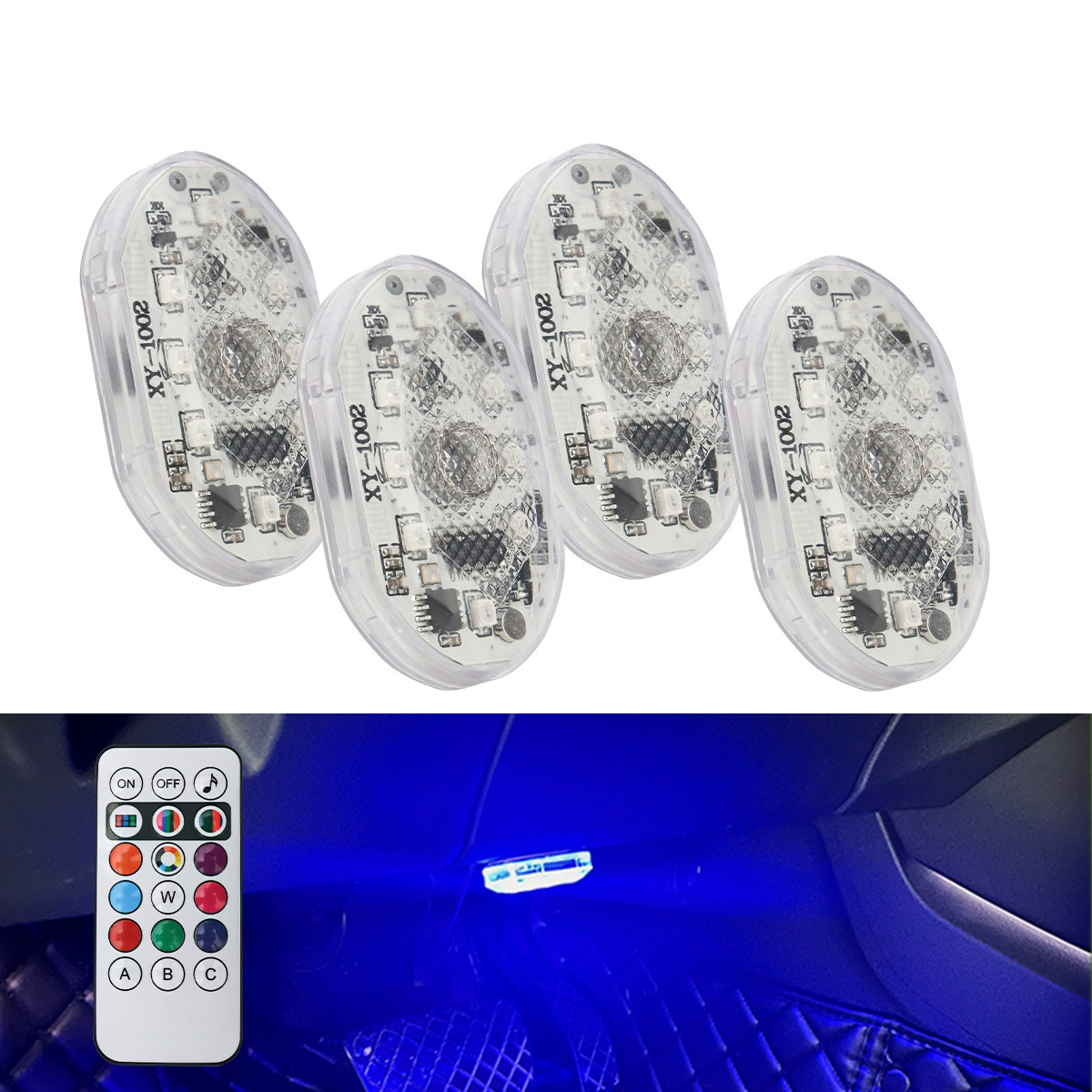 Многоцветная светодиодная подсветка для автомобиля с сенсорным управлением, имитирующая стробоскоп и звуковые эффекты, для трансграничной торговли, не требующая подключения к проводке.