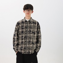 2024新款秋季男士潮流格子设计长袖衬衫日系情侣时尚百搭沉稳风