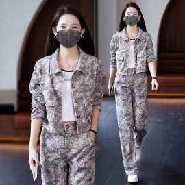 时尚休闲西装套装女2026秋季新款短外套阔腿裤显瘦两件套潮