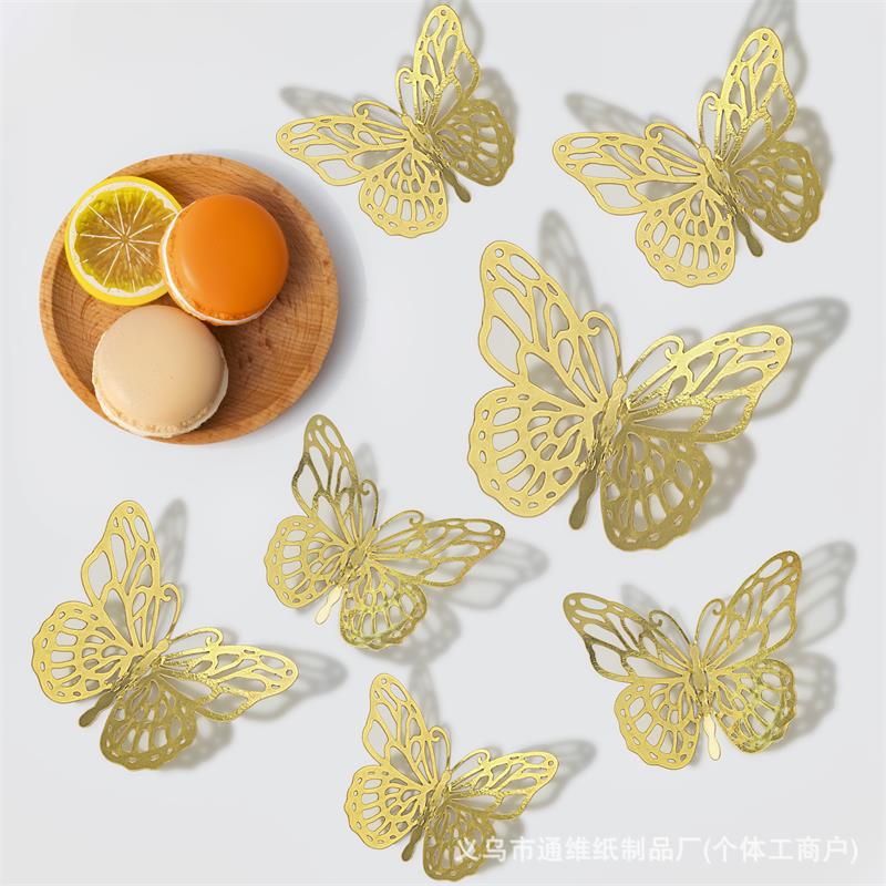 12 pegatinas doradas de mariposas huecas para pared, pegatinas de mariposas para decoración de paredes del hogar, pegatinas creativas de mariposas.