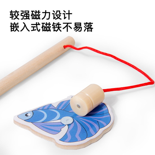 Wooden magnetic fishing toy—direct source supply for kids, an educational hands-on game with realistic design, packaged in a stylish iron box for babies.