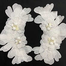 现货钉珠刺绣服装辅料钉珠花边立体花朵贴花 水溶刺绣贴花