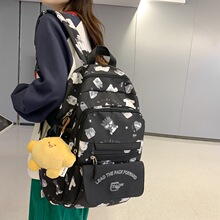 书包女i森系百搭韩版印花初高中大学高颜值大容量耐脏双肩包新款.