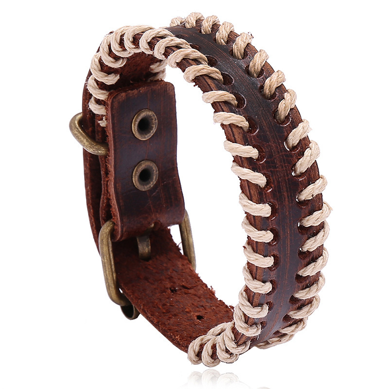 Retro woven leather adjustable bracelet handmade with decorative…
