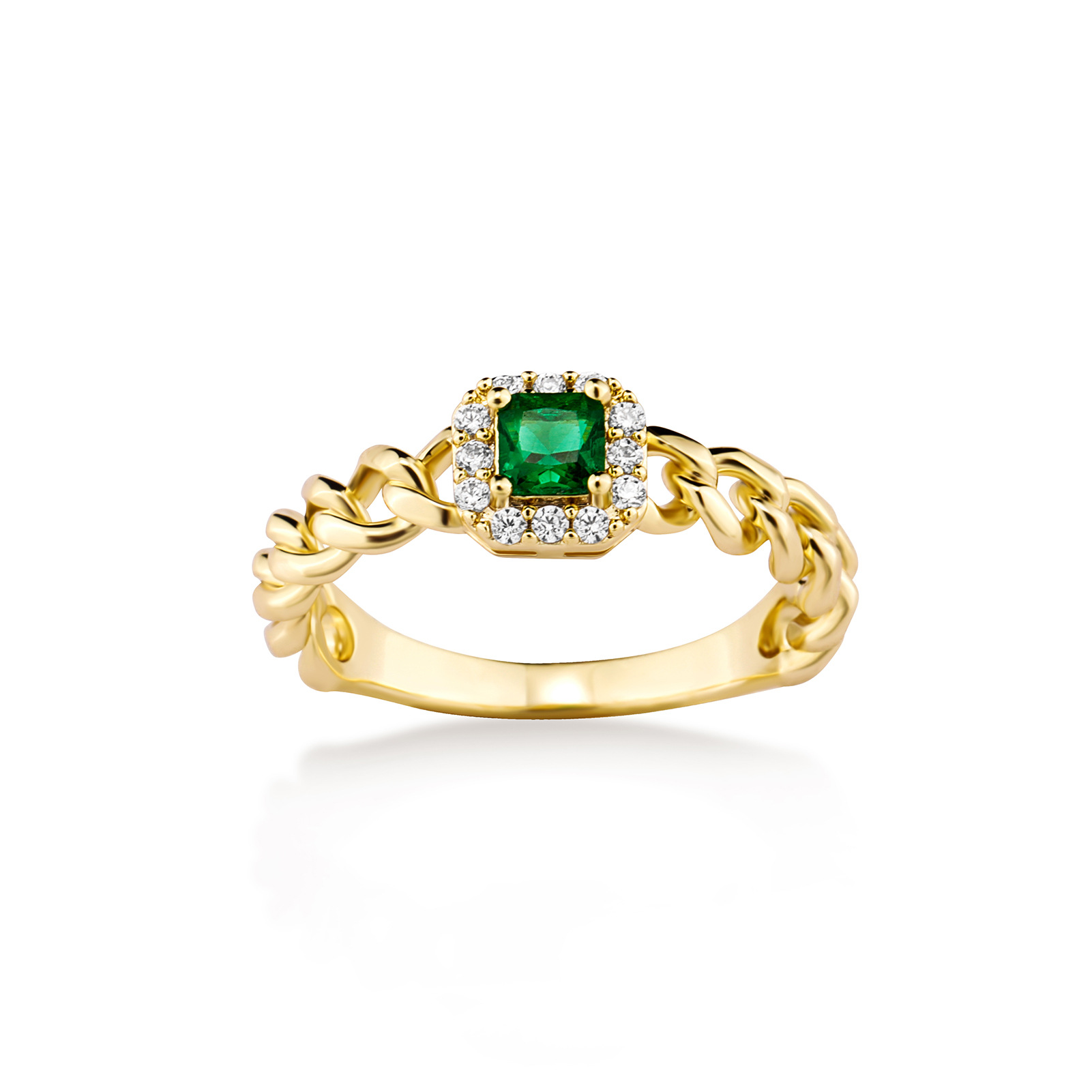 Cross-Border French Retro Emerald Sugar Cube Zircon Niche Cuban Design Chain Personality Women's Ring_voghion.com