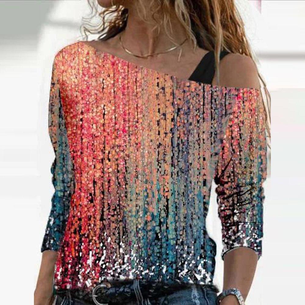 Ropa de mujer transfronteriza europea y americana Nuevo Amazon eBay arte brillante mármol impreso fuera del hombro de media manga superior