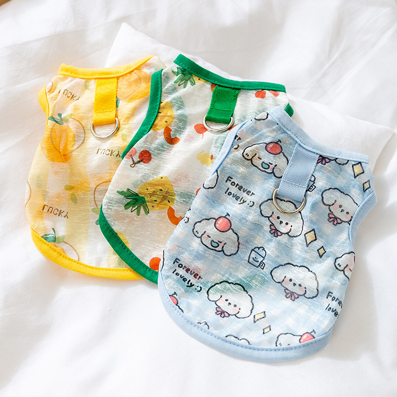 Primavera y verano perros delgados transpirables piña fruta chaleco de dibujos animados de dos patas gatos que osos peluche ropa de perro mascota