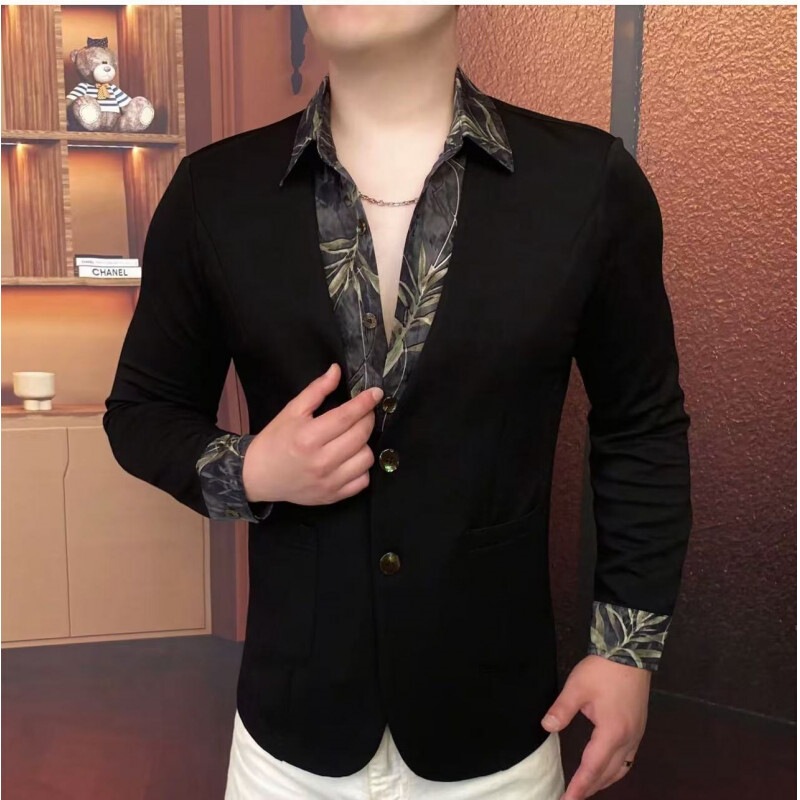 Spring and Autumn New Style Fake Two-Piece Suit Jacket for Men, Fashionable Business Trendy Versatile Stylish Long-Sleeve Coat