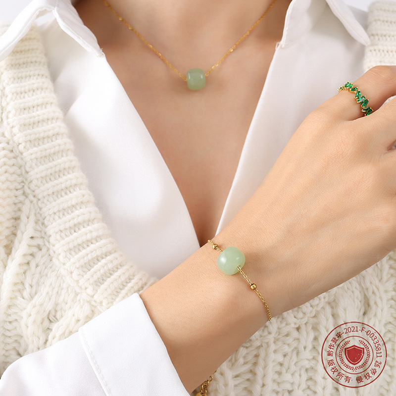 Nuevo conjunto de joyas de pulsera y collar con colgante de jade Hetian, versátil, sencillo, de estilo étnico vintage, P123-E034.