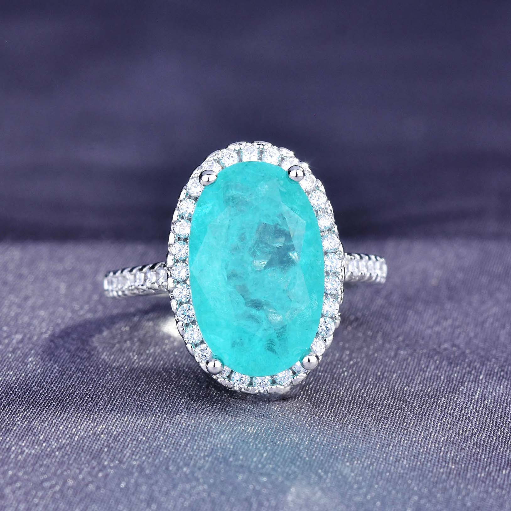 Shake Voice Live Selling Simulation Paraiba Ring European and American Cross-border Big Goose Egg Engagement Color Treasure Ring for Women