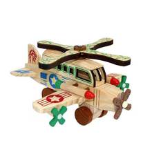 厂家木质工艺品直升飞机彩色战斗机带音乐木头玩具家居摆件批发