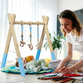 ins装饰北欧风木质健身器摆件新生儿宝宝婴儿健身架儿童玩具铃铛
