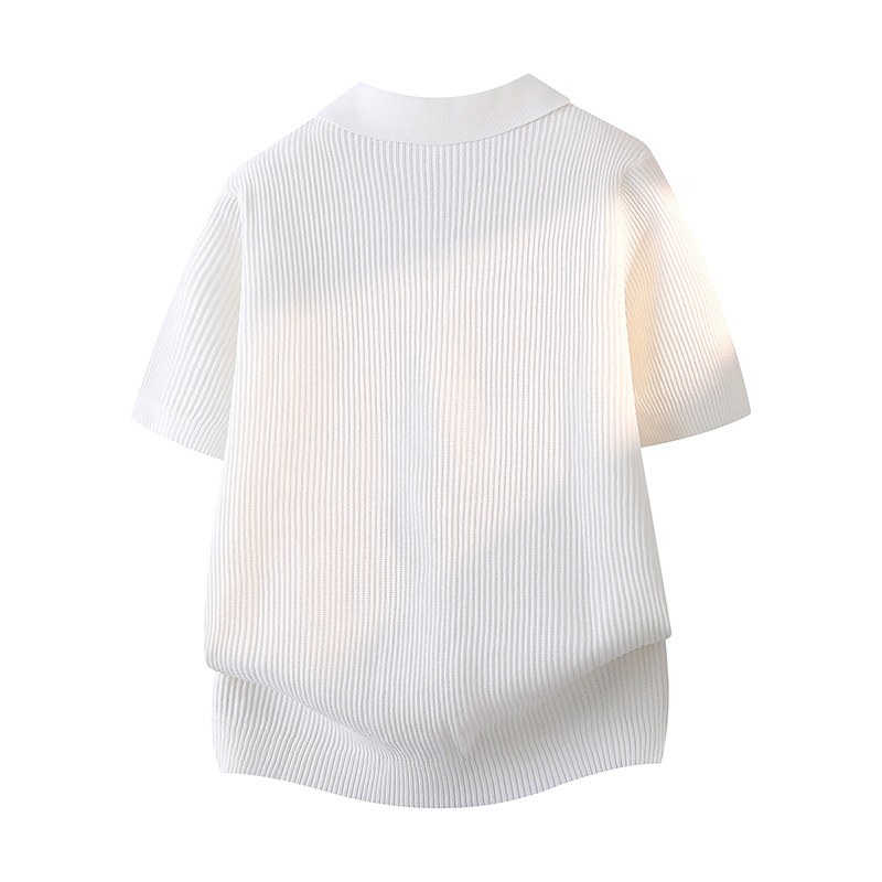 Herren-Polohemd im Vintage-Stil, kurzärmelig – Geripptes Baumwoll-T-Shirt im Stil alter Geldzeitalter (M-3XL, Weiß/Schwarz/Kaffee)_voghion.com