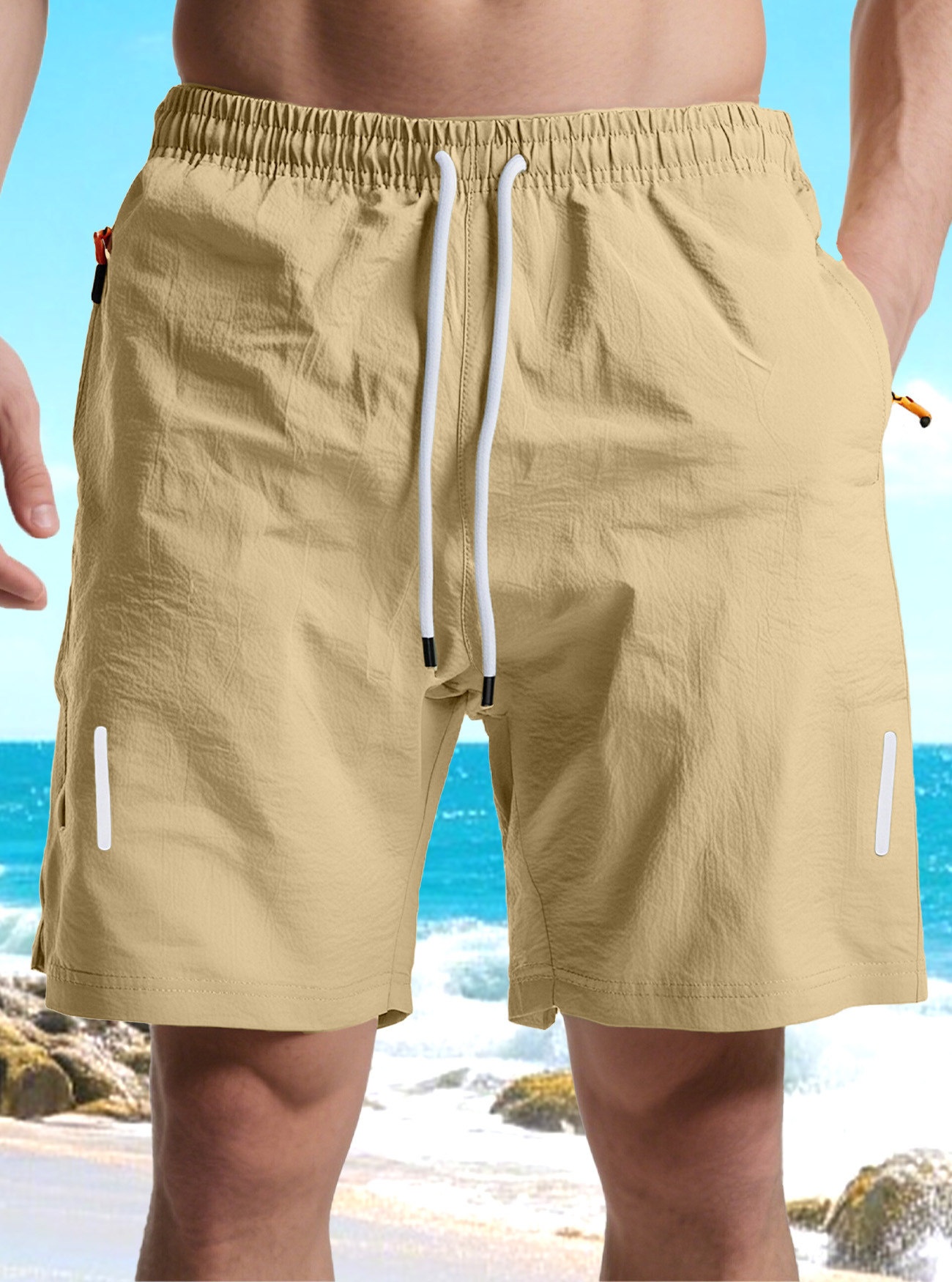 Monochrome Quick-dry Tactical Shorts For Men With Zipper Pockets_voghion.com