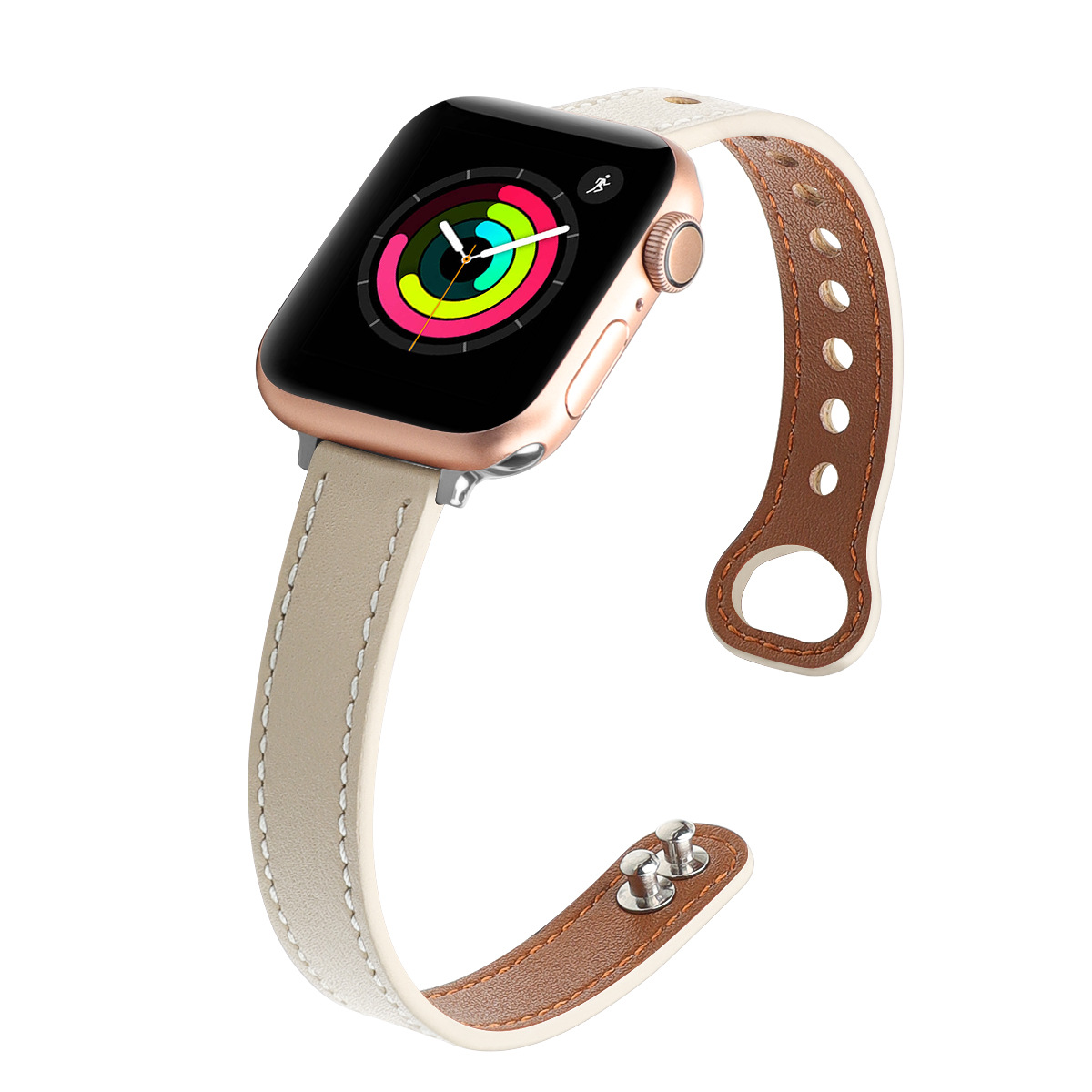 Adecuado para la correa de reloj Apple ultra-fino doble clavo color a juego cuero real pequeña cintura applewatch98 Correa al por mayor