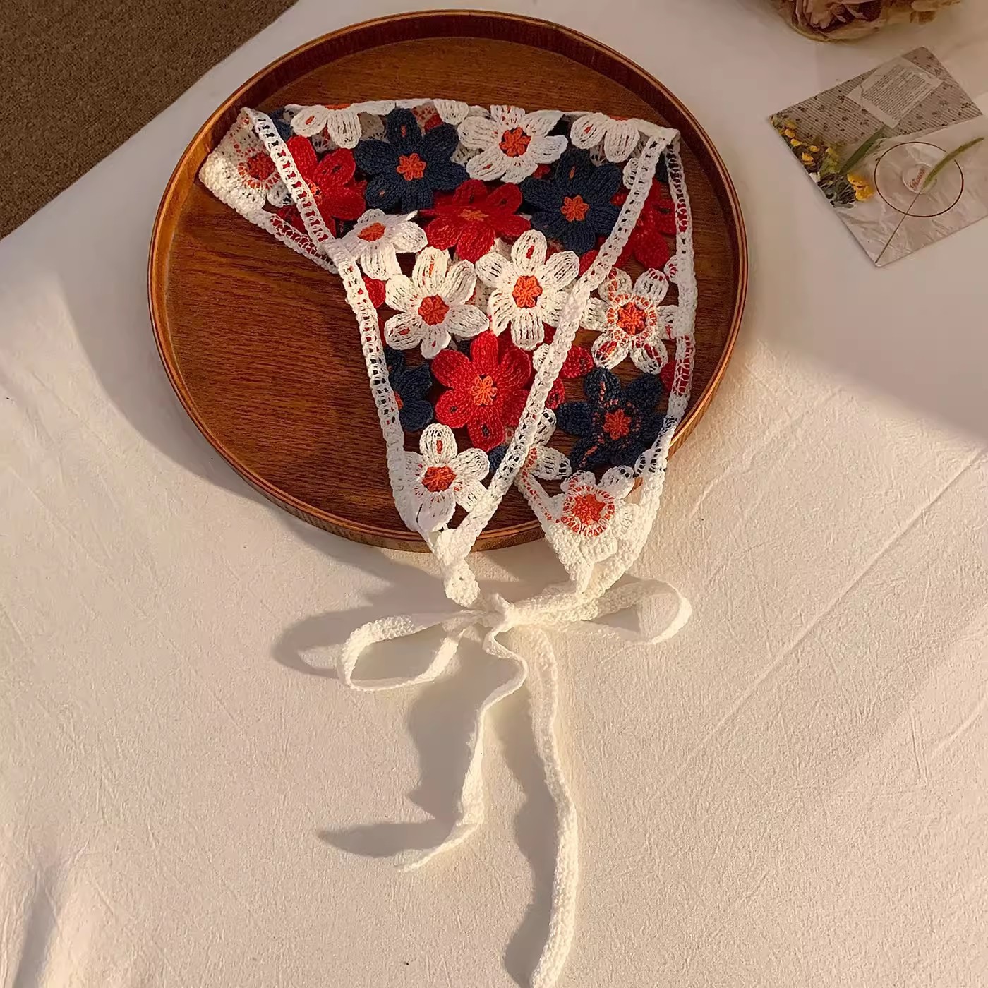 2026 nuevo pañuelo de encaje francés para mujeres tocado de triángulo de verano pastoral tocado de cabello triángulo blanco