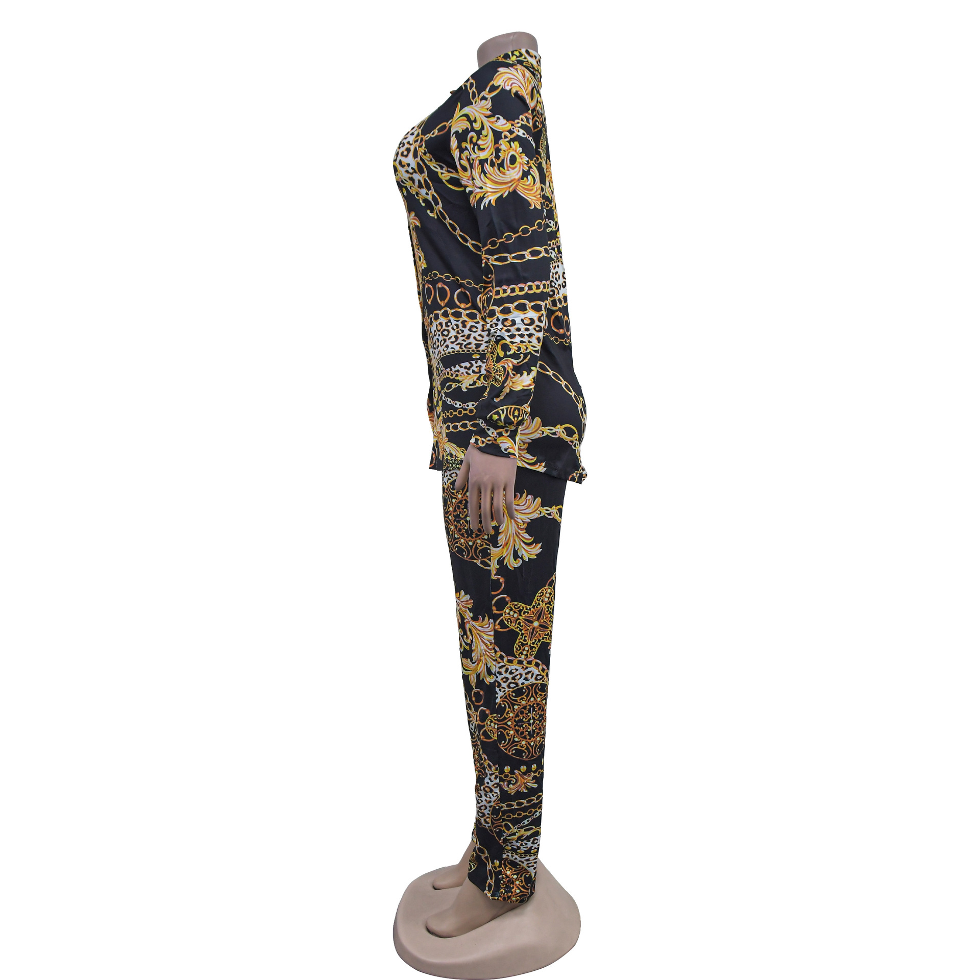 Women's Pant Set With Long Sleeved Collared Jacket And Trousers_voghion.com
