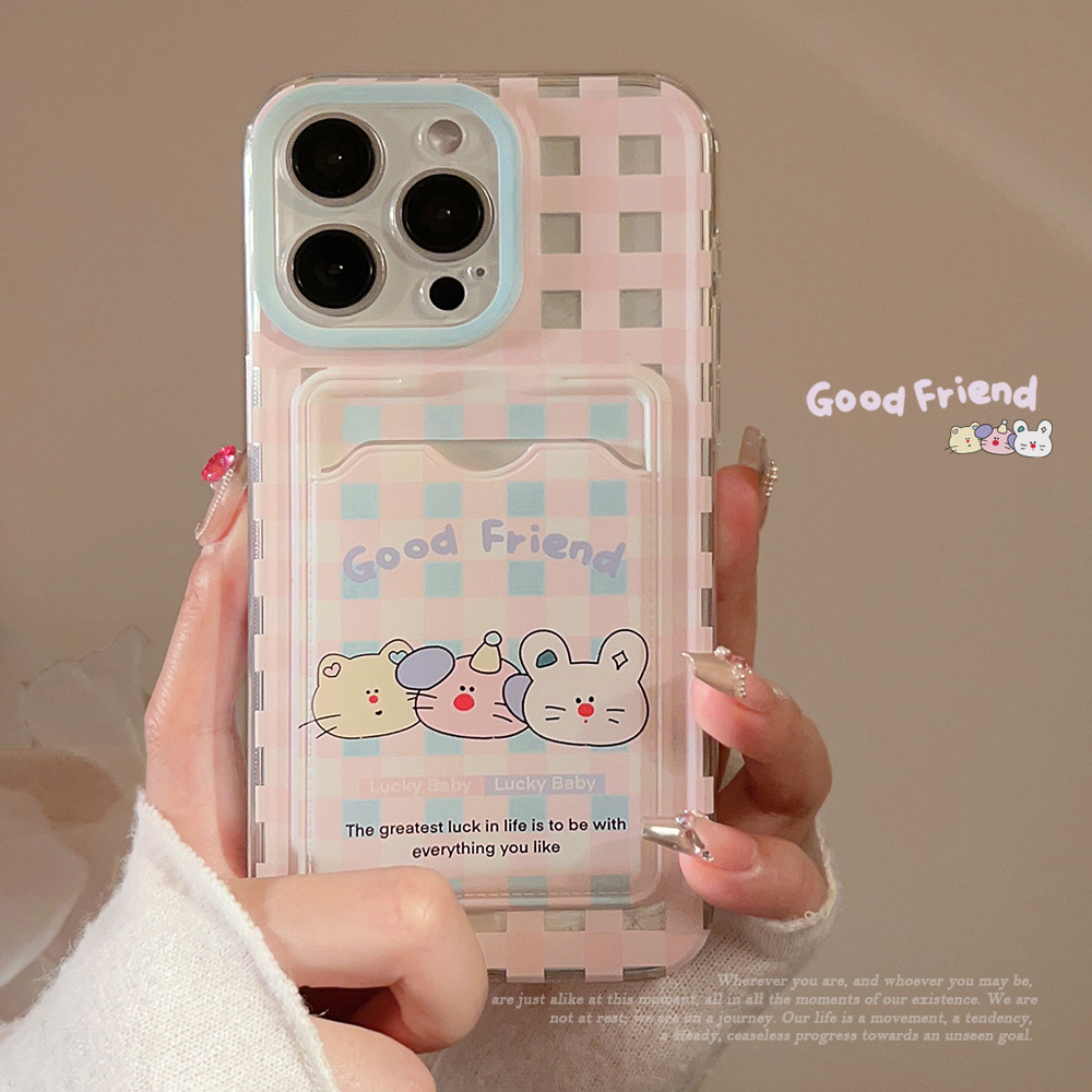 Estuche para tarjetas con diseño de cuadros rosas, lindo y moderno, compatible con la funda para teléfono móvil iPhone 15 Pro Max, 17, Apple 14, transparente, 11/16