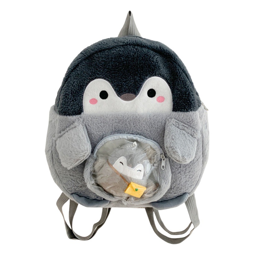 Mochila de felpa con bordado de pingüino, estilo JK kawaii, bolso pequeño para niñas o adolescentes