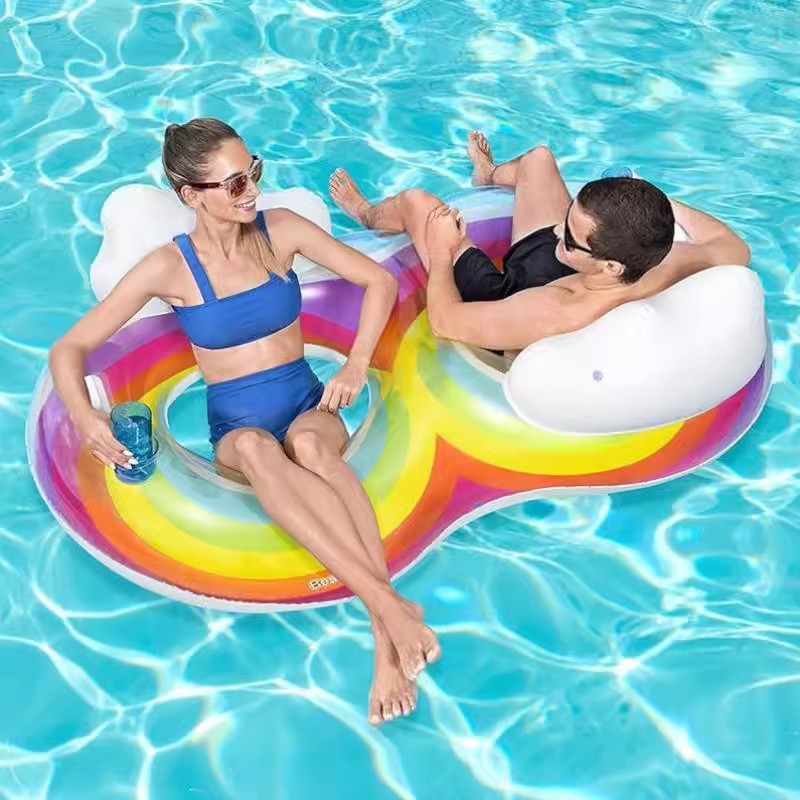 Bouée gonflable double en forme de cygne pastèque, canapé aquatique, matelas gonflable, chaise longue, tapis de plage, bouée_voghion.com