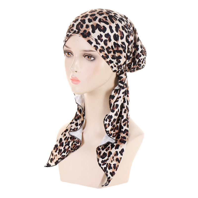 Cross-Border European and American Style Curved Double-Tail Hat with Floral Fabric, Elastic Headscarf Hat, Printed Headwrap Hat, Headscarf
