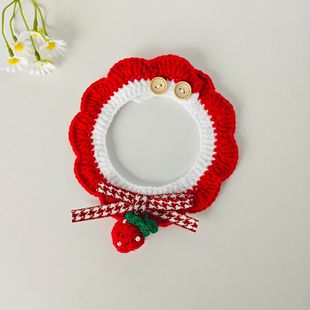 Cherry Strawberry Pet Red Neck Cat New Year Collar Dog Handmade Knitted Bib Cute Accessories