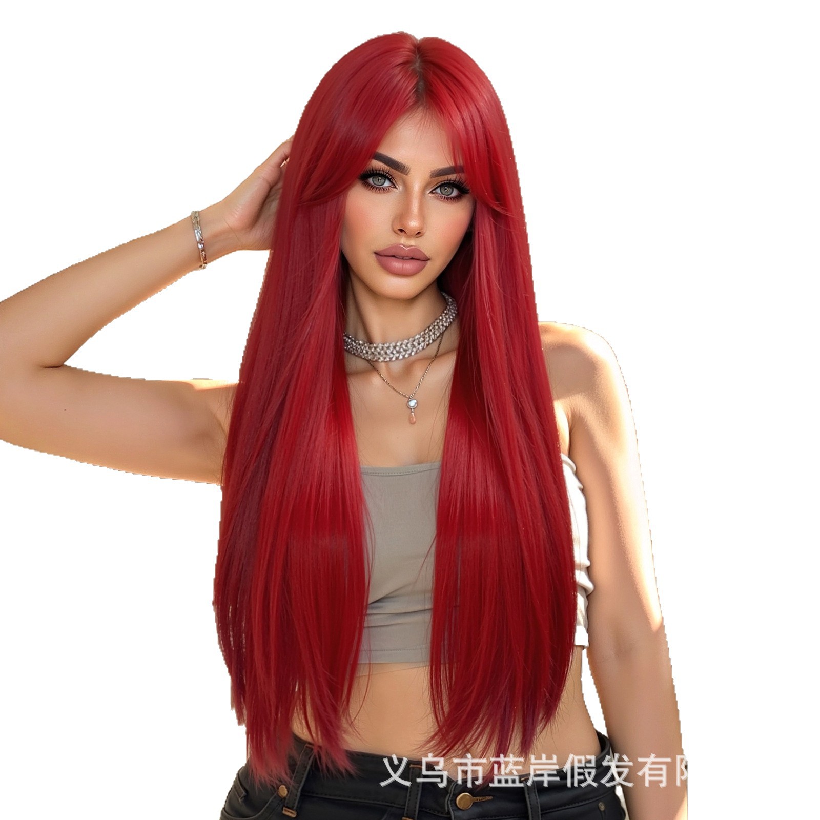 Peluca de las mujeres europeas y americanas diariamente pelo largo recto en línea celebridad realista persona natural pescado rosa Rey del mar pelo largo rojo jk cubierta de la cabeza completa