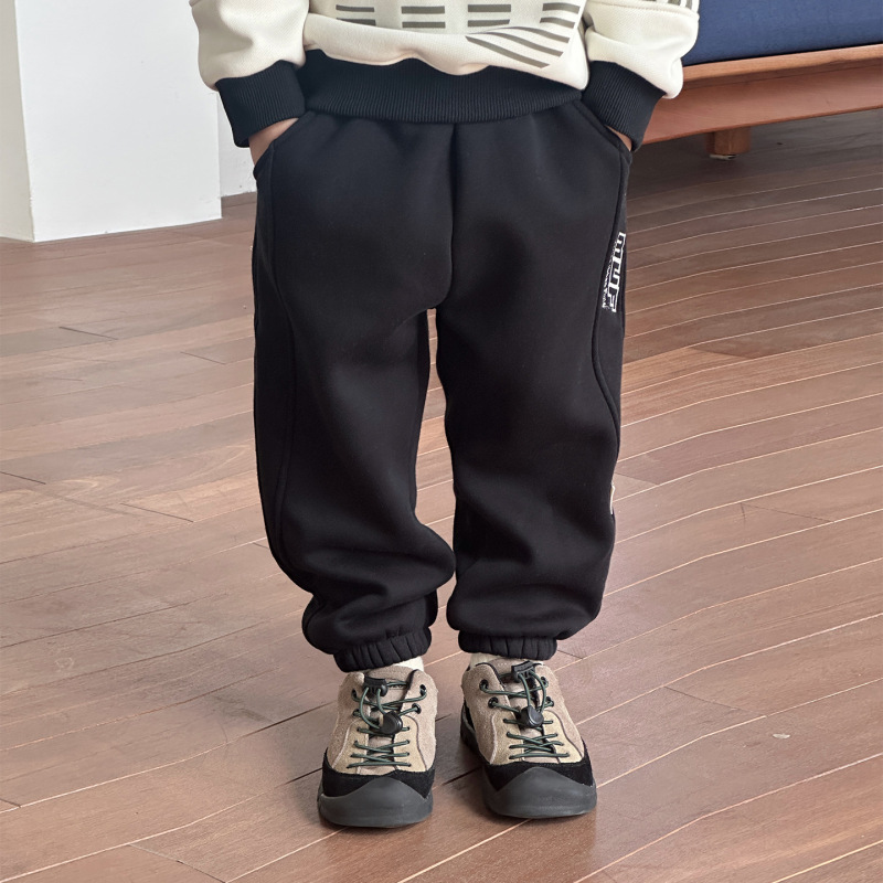 男童加绒裤子秋冬款男宝宝卫裤儿童一体绒加厚保暖裤冬季男孩长裤|undefined