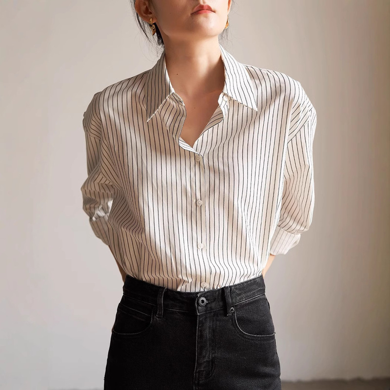 high quality! Design Sense Niche Commuting Quality Cotton Interview Casual Striped Shirt Women's Spring New Shirt