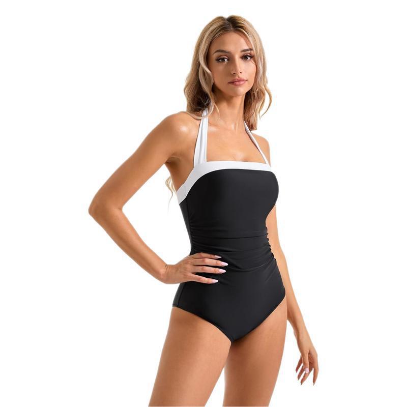 2025 Europa y los Estados Unidos desnudos de espalda color combinado delgado abdominal trajes de baño transfronterizos Amazon Europa y los Estados Unidos sexy multicolor mono