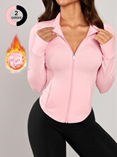 S 71631 Ribbed High Neck Zip Pocket Yoga Jacket �����٤����