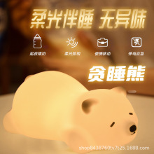 跨境新品萌宠伴睡小夜灯儿童卧室触摸硅胶拍拍灯USB充电led卡通礼