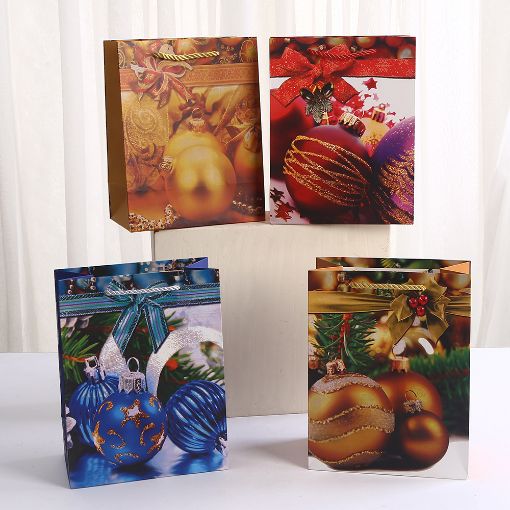 圣诞球礼品袋白卡纸袋印花糖果包装袋批发派对礼物手提袋购物袋子