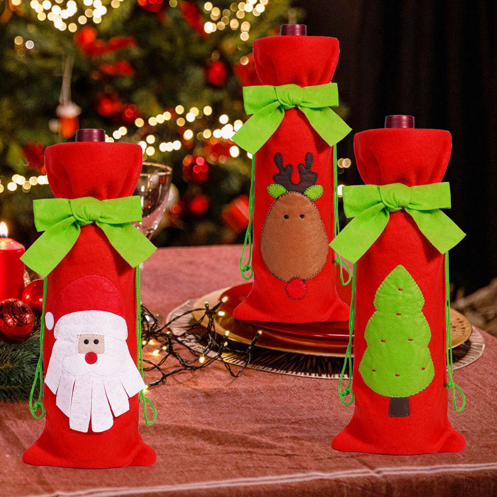 Decoraciones de Navidad transfronterizas cubierta de botellas de vino arco creativo correa de vinos set de mesa decoración de restaurantes accesorios de vino