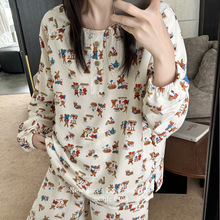 小红书博主春夏 长款睡衣女套装薄款欧洲童话卡通印花家居服
